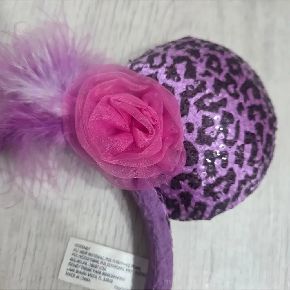 Disney Purple Mickey Ears with Pink Flower